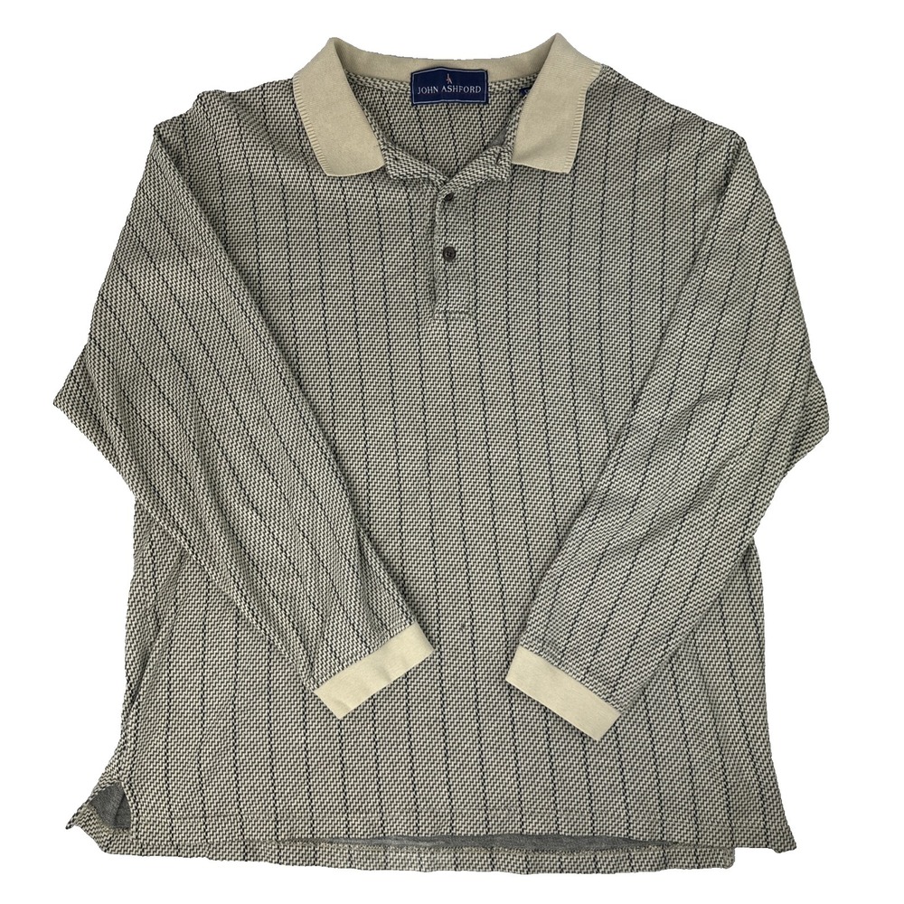 John Ashford Mens XL Vintage Collared Sweater Striped 90s Y2K Made In USA *READ*